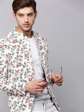 Men White Printed Blazer-SOBLZ-294-White